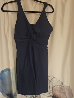 Navy Twist-Front Sleeveless Sheath Dress